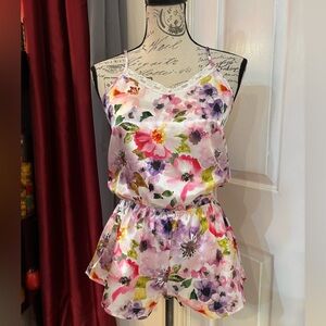ICollection Floral Lace Trimmed Nighttime Romper